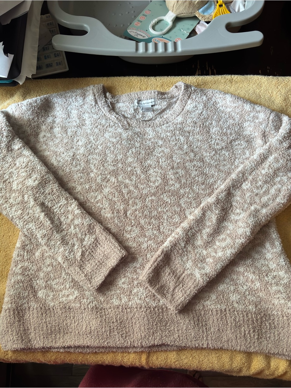 cupcakes & cashmere Textured Plush Crewneck Sweater in Blush Pink